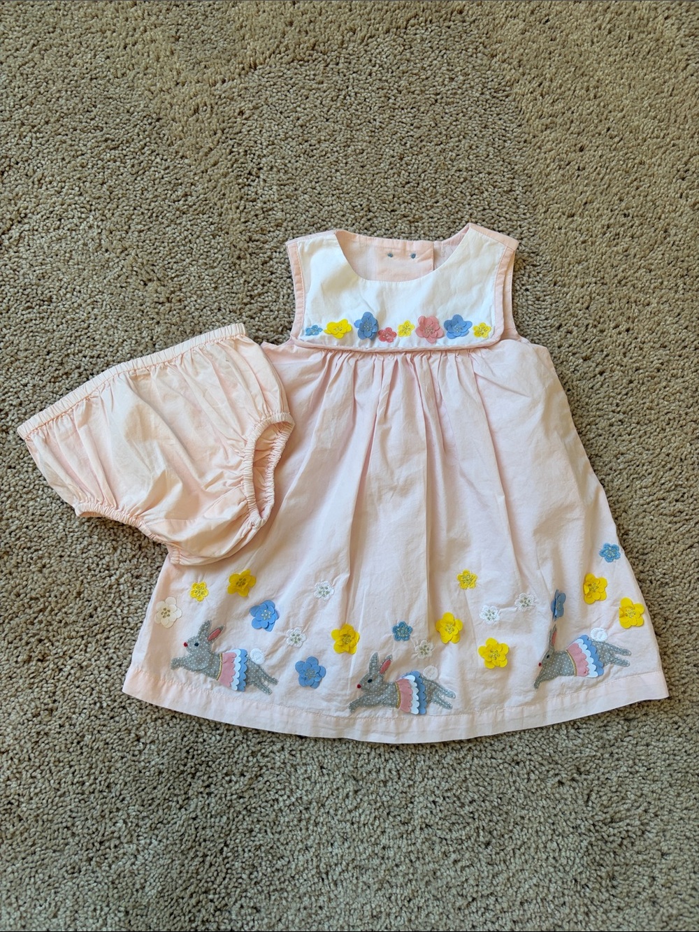 Baby Boden Pink Floral Embroidered Bunny Dress with Blooming Details